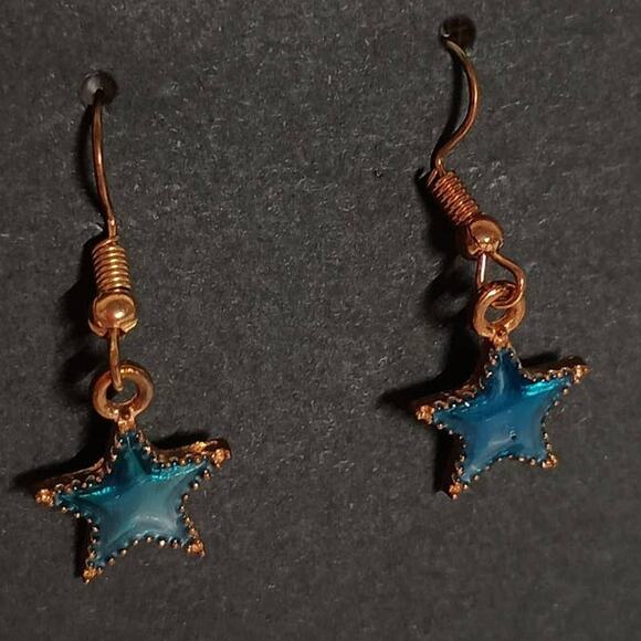 NWT Handmade Blue Star Resin Dangle Earrings- Unique & Elegant Statement Jewelry - Picture 2 of 2